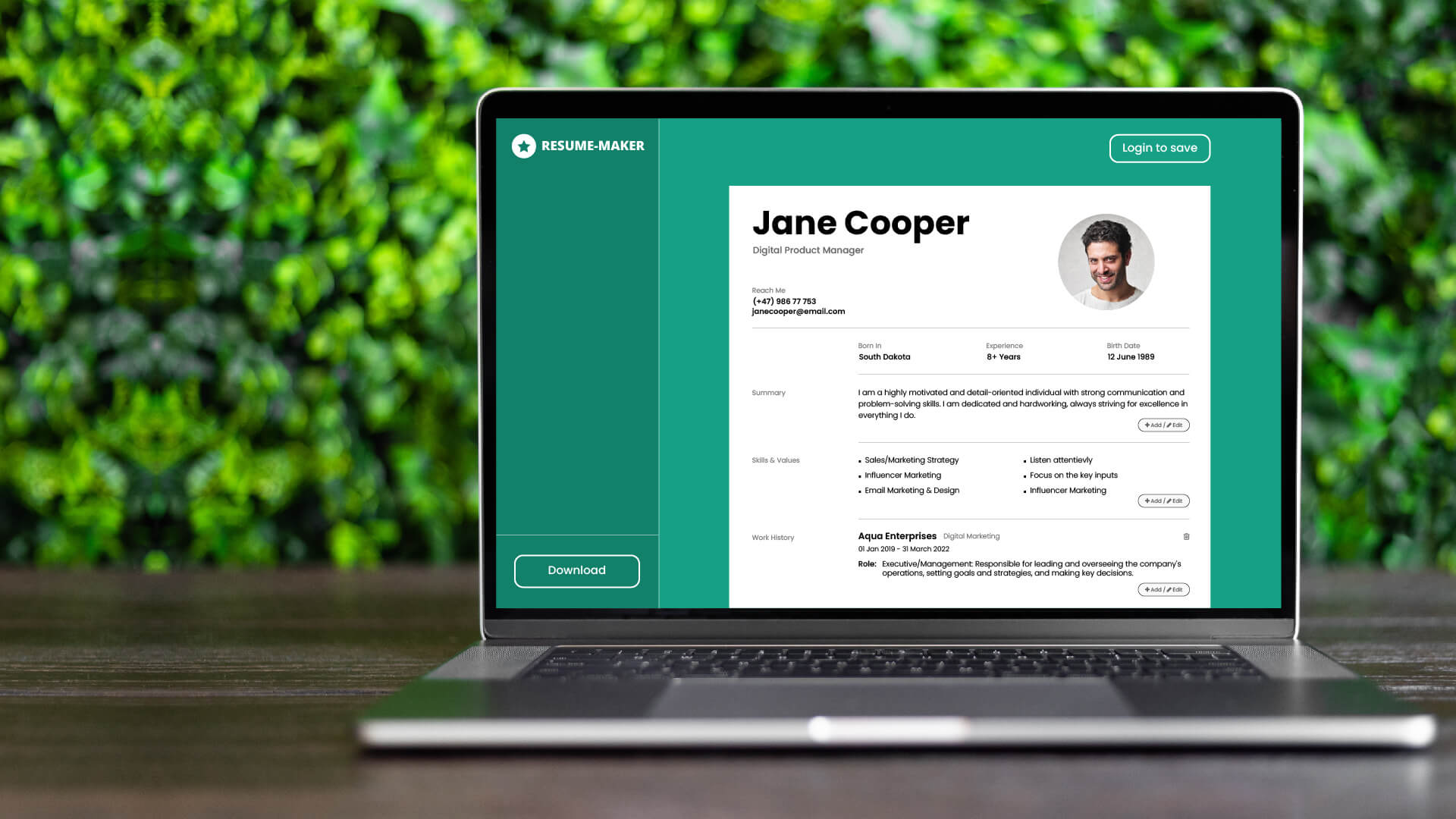 A tool to create online CV & Resumes for professionals