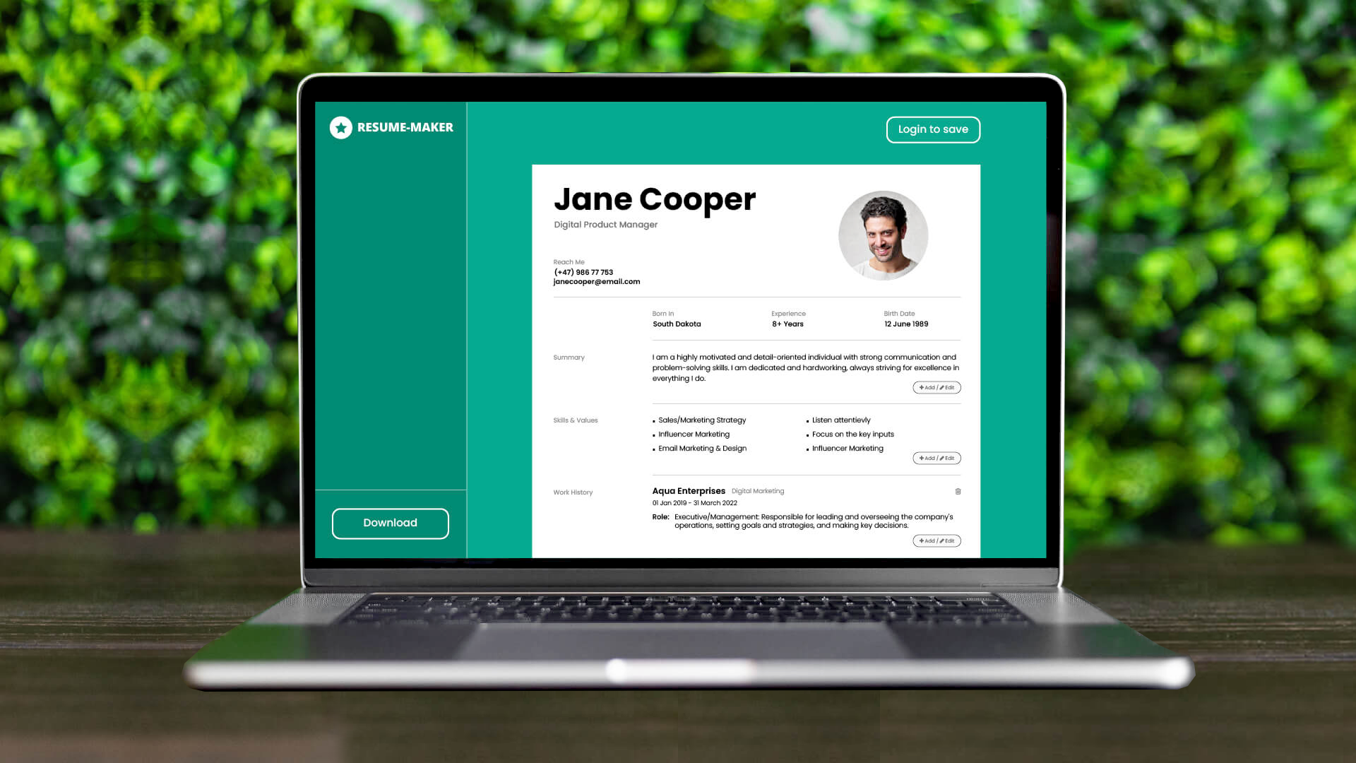 A tool to create online CV & Resumes for professionals