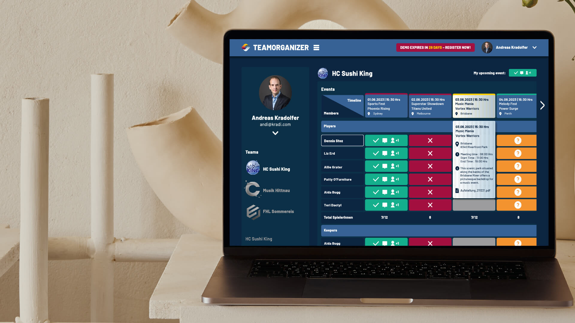 Event management platform for teams